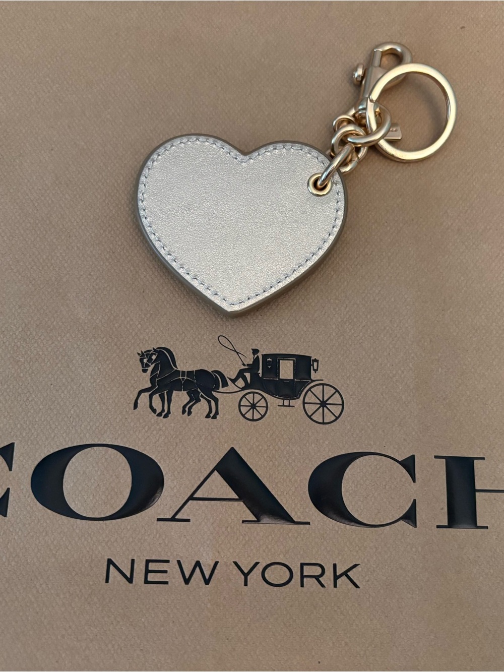Coach Metallic Silver Heart Keychain with Gold Logo - Picture 6 of 6